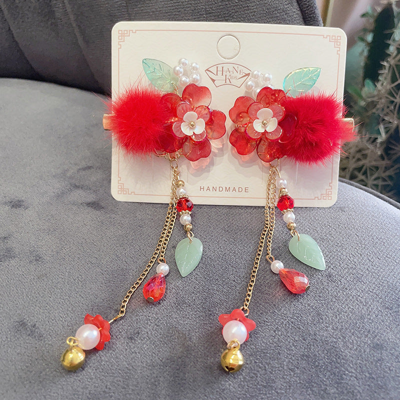 Singapore Souvenir Gift Chinese New Year CNY Red Kids Girl's Crystal Beads Head Clips Hair Accessories - Little Kooma