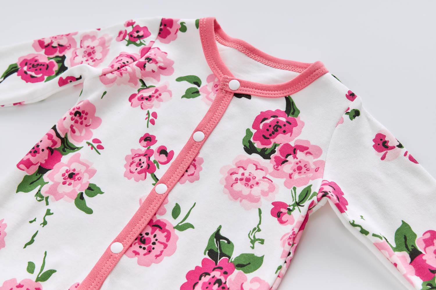 Baby Cotton Sleepsuit Pink Flowers All In One Jumpsuit Feet Cover - Little Kooma