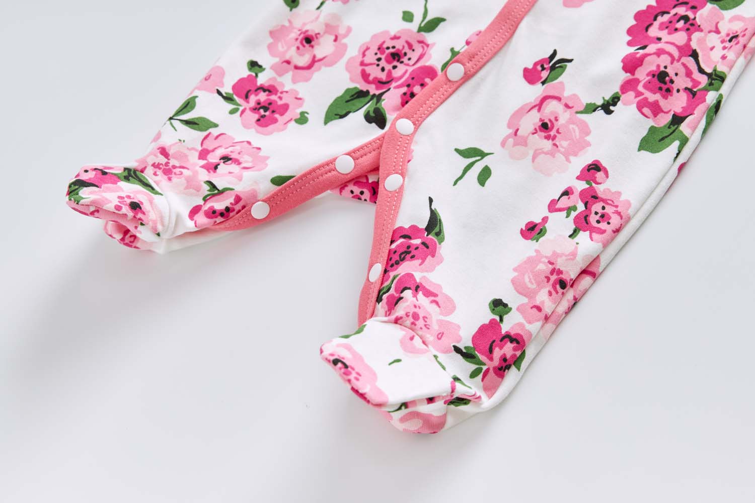 Baby Cotton Sleepsuit Pink Flowers All In One Jumpsuit Feet Cover - Little Kooma