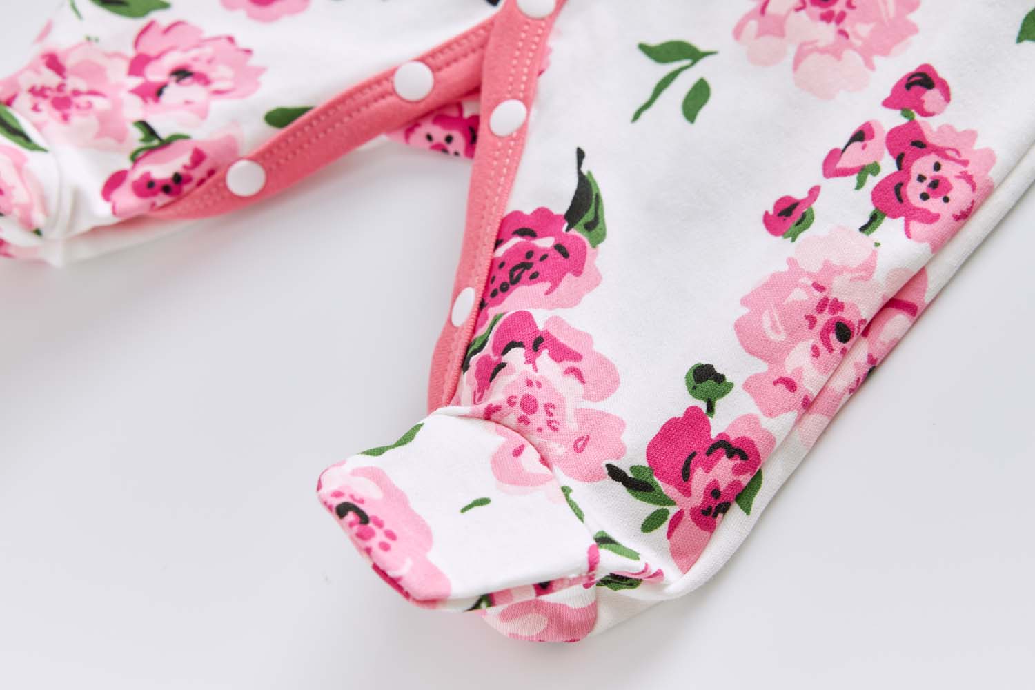 Baby Cotton Sleepsuit Pink Flowers All In One Jumpsuit Feet Cover - Little Kooma