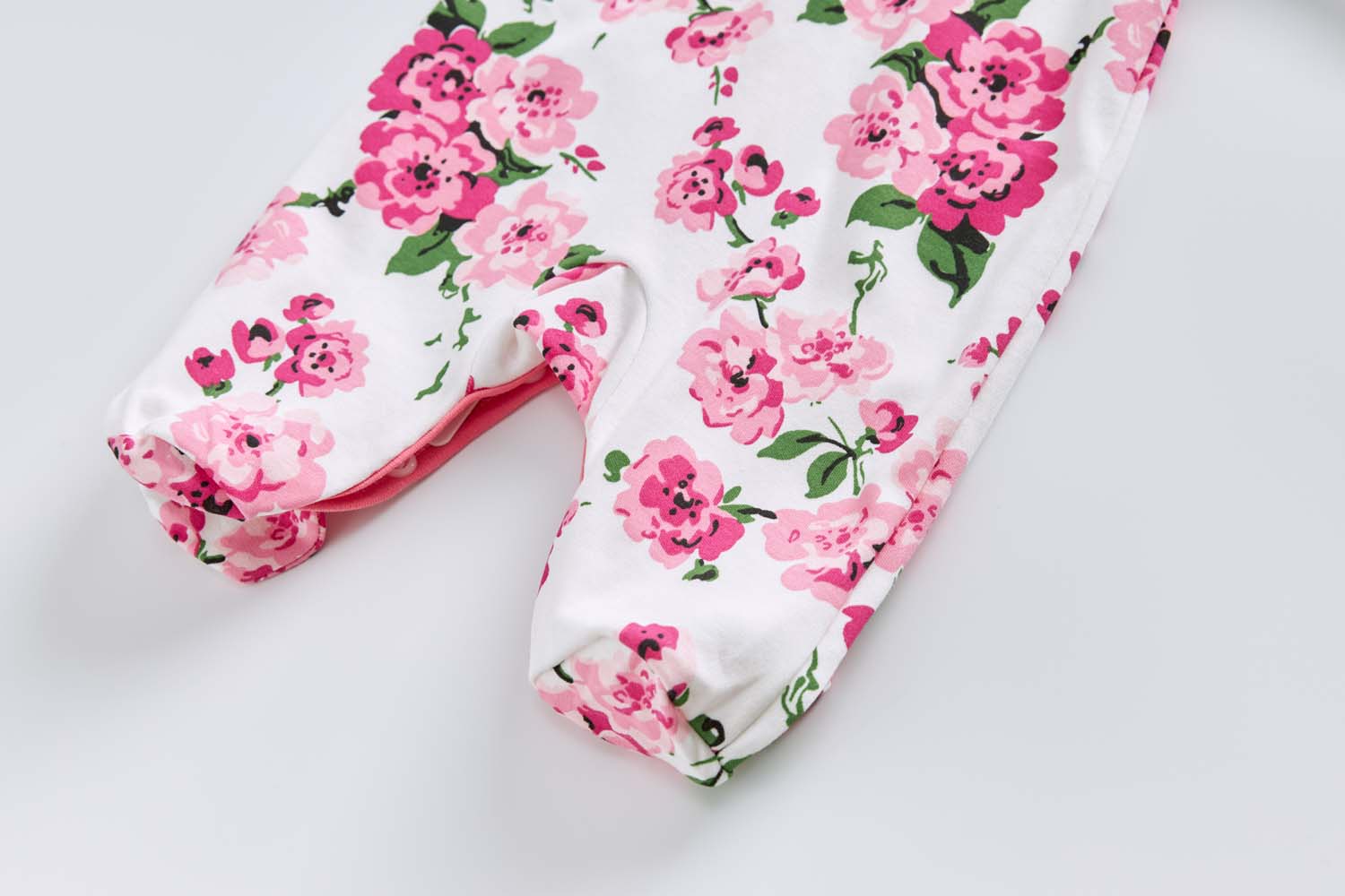 Baby Cotton Sleepsuit Pink Flowers All In One Jumpsuit Feet Cover - Little Kooma