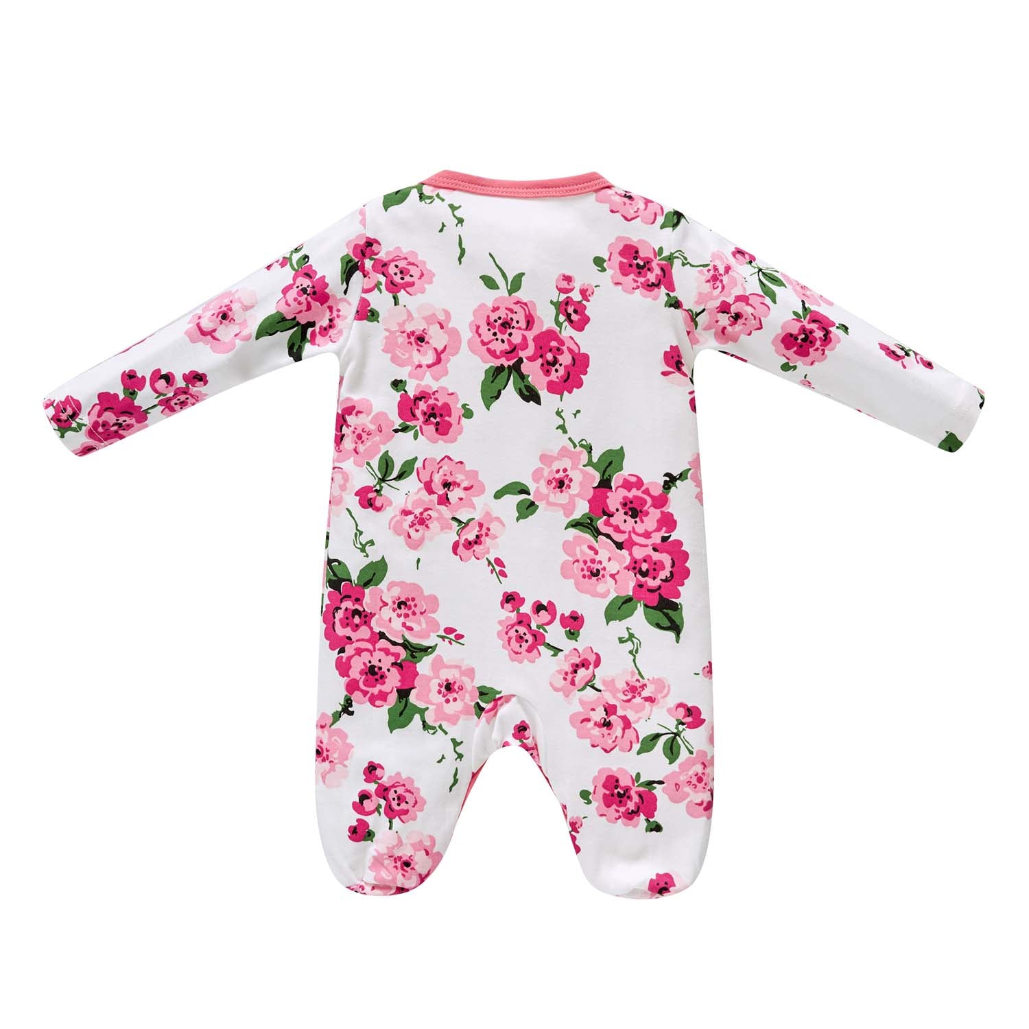 Baby Cotton Sleepsuit Pink Flowers All In One Jumpsuit Feet Cover - Little Kooma