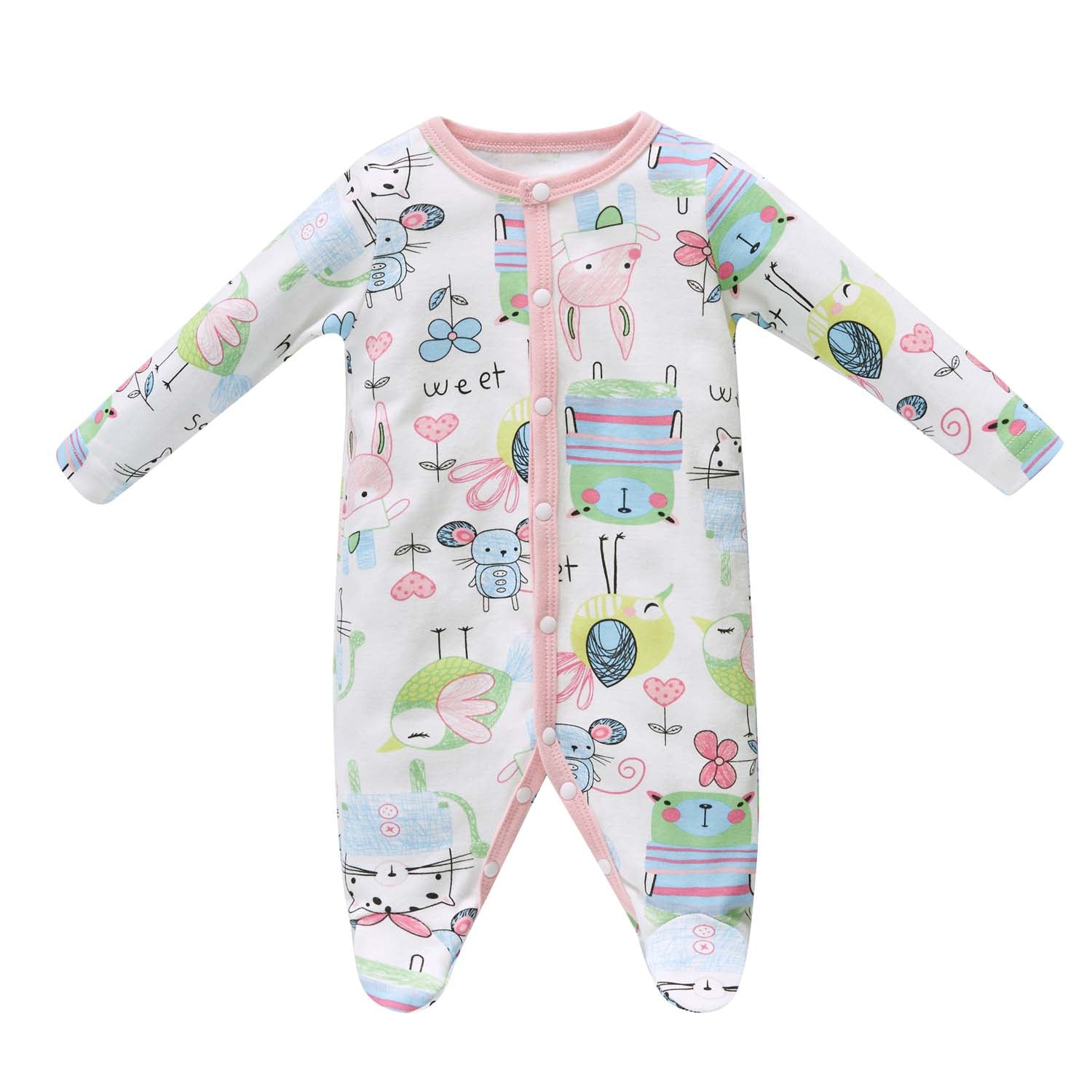Baby Cotton Sleepsuit Mouse Cat Bunny Bird All In One Jumpsuit Feet Cover - Little Kooma