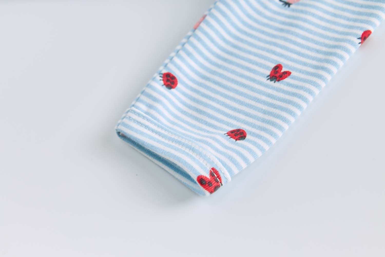 Baby Cotton Sleepsuit Blue Stripes Strawberry Two Way Zipper All In One Jumpsuit Feet Cover - Little Kooma