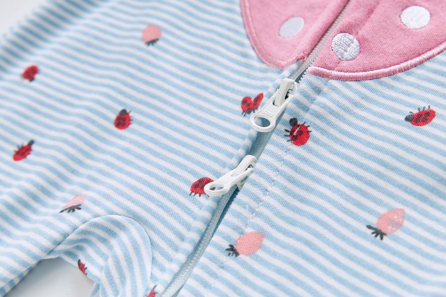 Baby Cotton Sleepsuit Blue Stripes Strawberry Two Way Zipper All In One Jumpsuit Feet Cover - Little Kooma