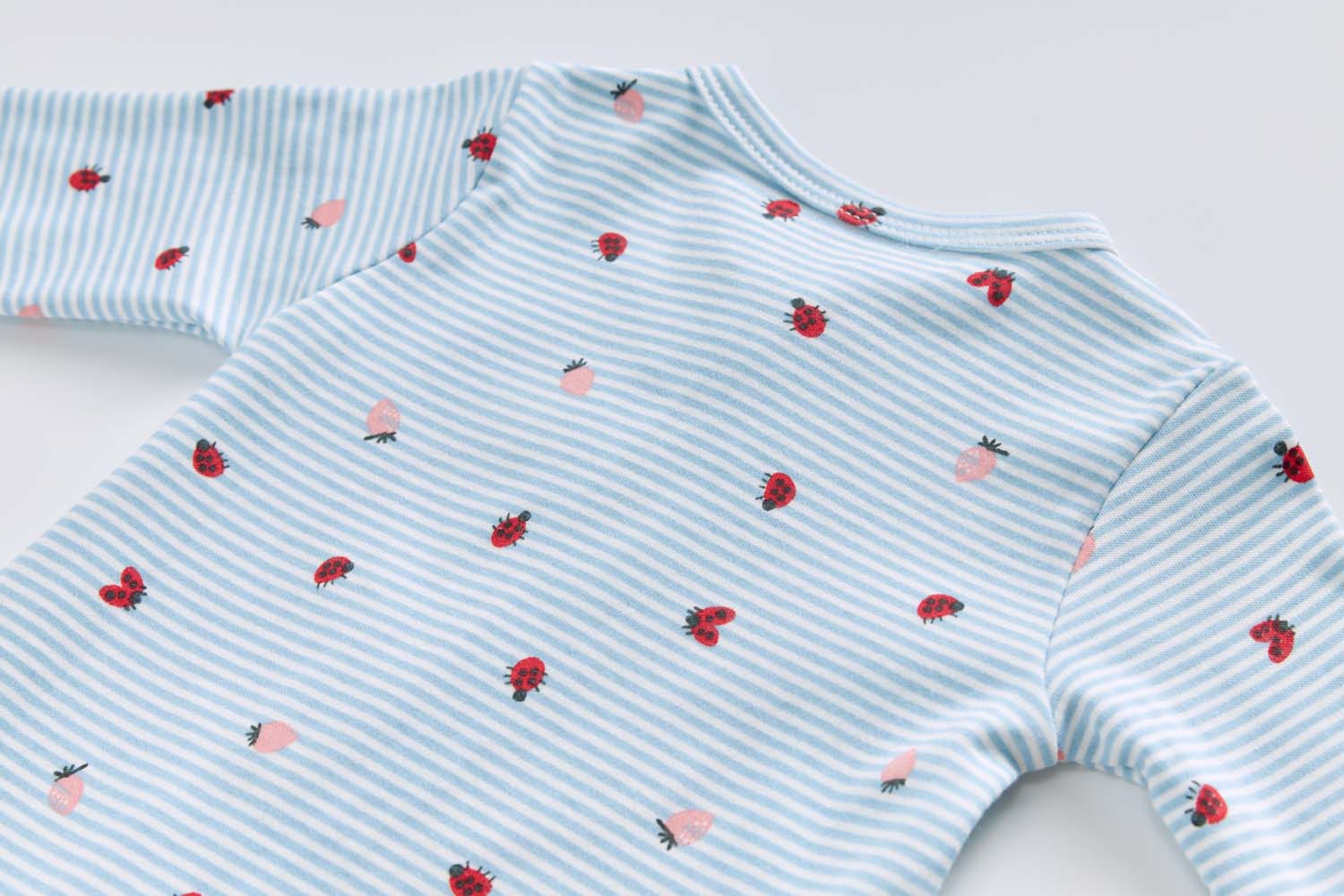 Baby Cotton Sleepsuit Blue Stripes Strawberry Two Way Zipper All In One Jumpsuit Feet Cover - Little Kooma