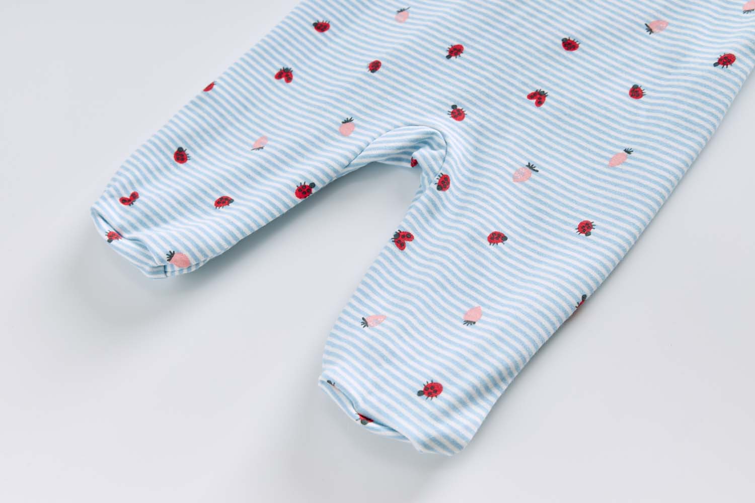 Baby Cotton Sleepsuit Blue Stripes Strawberry Two Way Zipper All In One Jumpsuit Feet Cover - Little Kooma