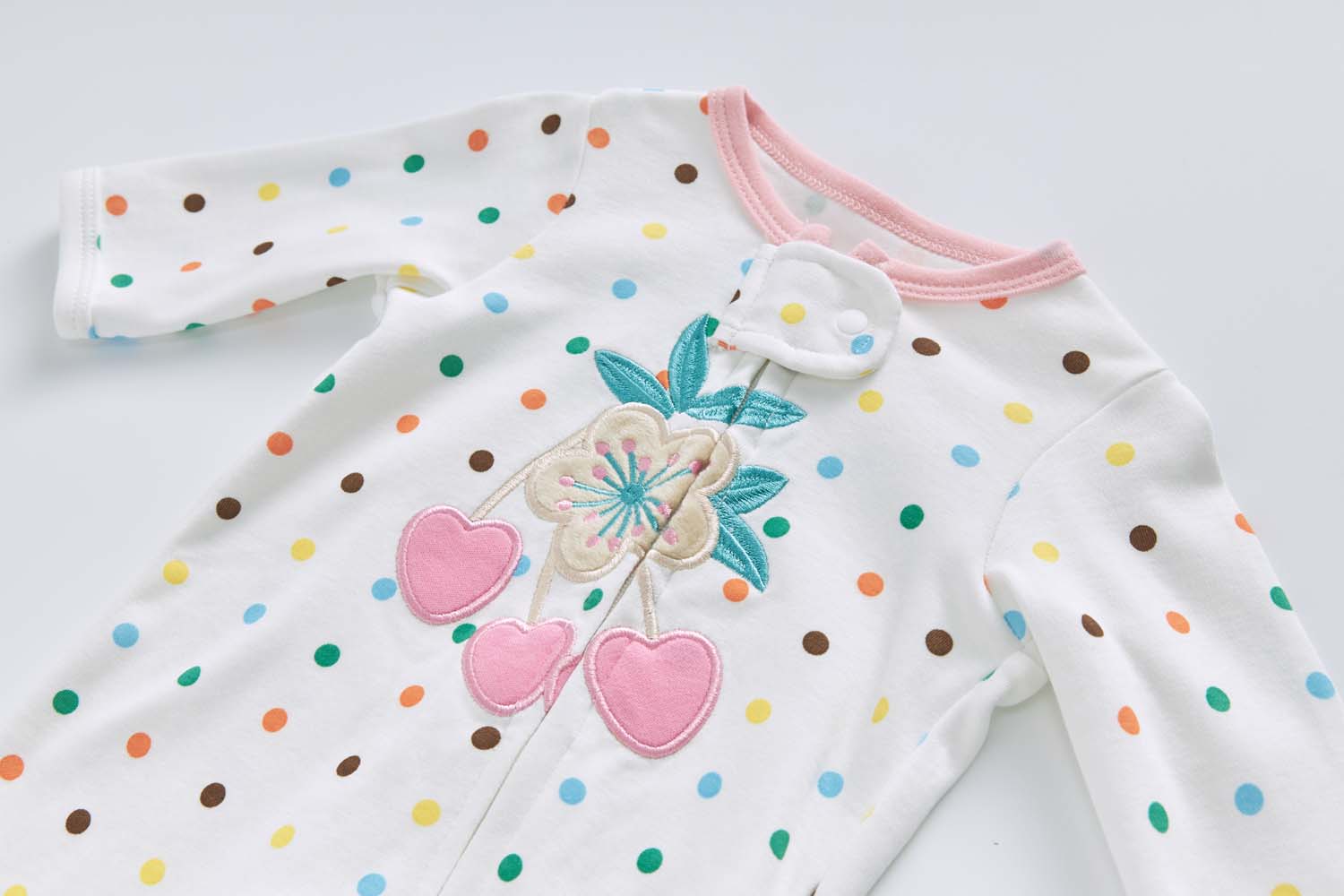 Baby Cotton Sleepsuit Polka Dots Cherry Two Way Zipper All In One Jumpsuit Feet Cover - Little Kooma