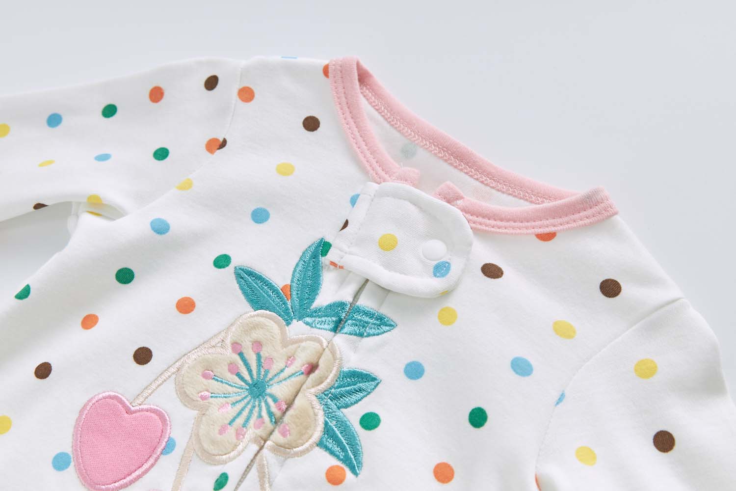 Baby Cotton Sleepsuit Polka Dots Cherry Two Way Zipper All In One Jumpsuit Feet Cover - Little Kooma