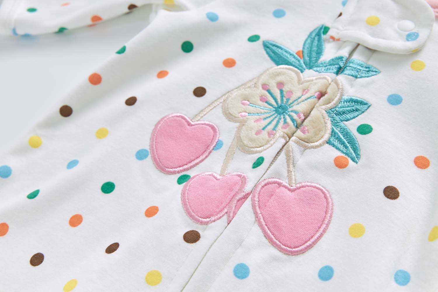 Baby Cotton Sleepsuit Polka Dots Cherry Two Way Zipper All In One Jumpsuit Feet Cover - Little Kooma