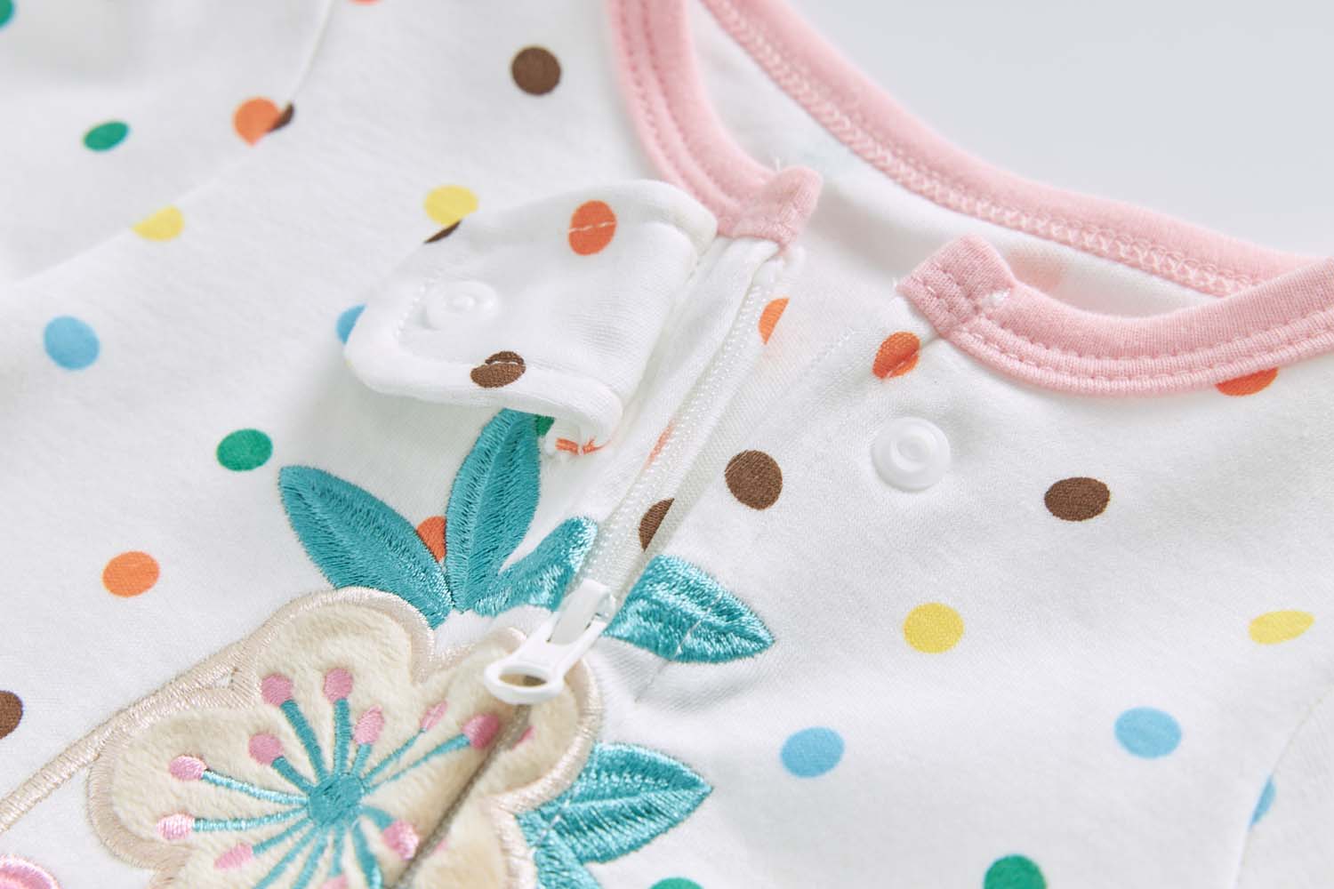 Baby Cotton Sleepsuit Polka Dots Cherry Two Way Zipper All In One Jumpsuit Feet Cover - Little Kooma