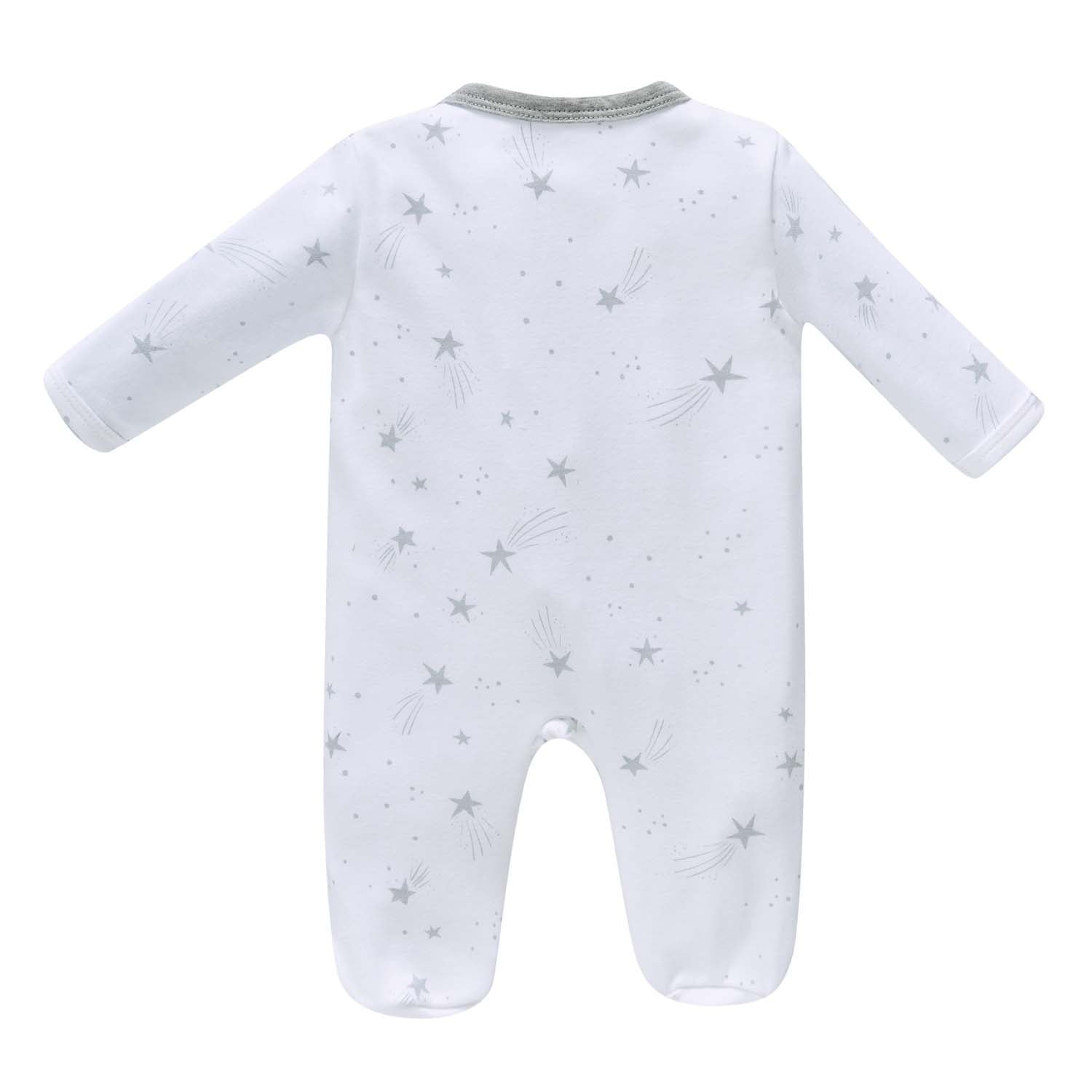 Baby Boy Cotton Sleepsuit White Star Excavator Two Way Zipper All In One Jumpsuit - Little Kooma