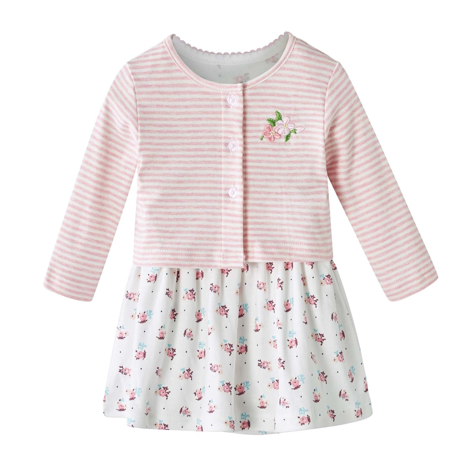 Baby Girl Bouquet Bodysuit Dress n Pink Stripe Cardigan 2 Pc Set - Little Kooma