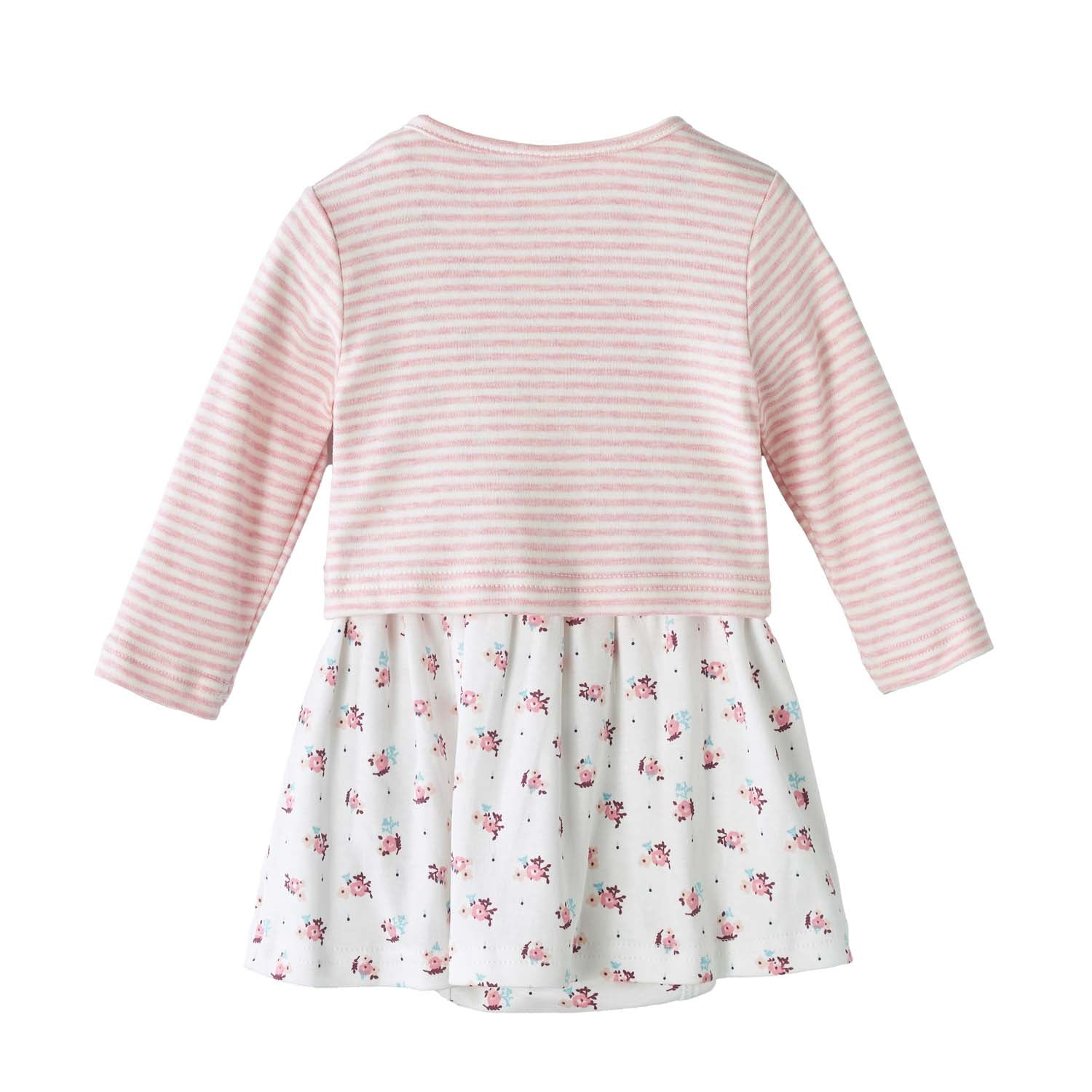 Baby Girl Bouquet Bodysuit Dress n Pink Stripe Cardigan 2 Pc Set - Little Kooma