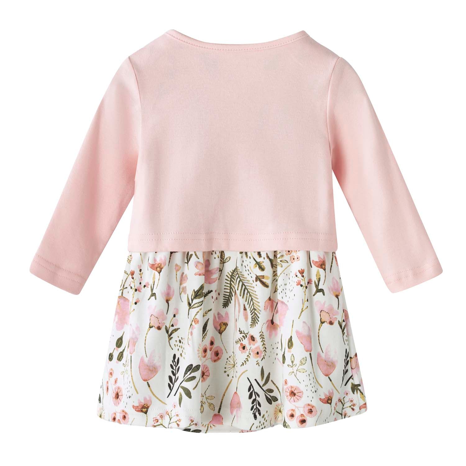 Baby Girl Pink Floral Bodysuit Dress n Pink Cardigan 2 Pc Set - Little Kooma