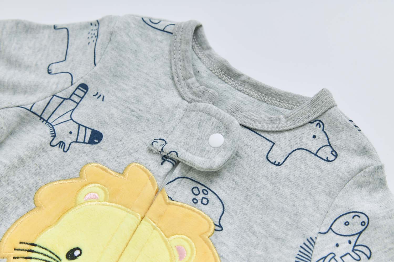 Baby Boy Cotton Sleepsuit Grey Animal Lion Two Way Zipper All In One Jumpsuit - Little Kooma