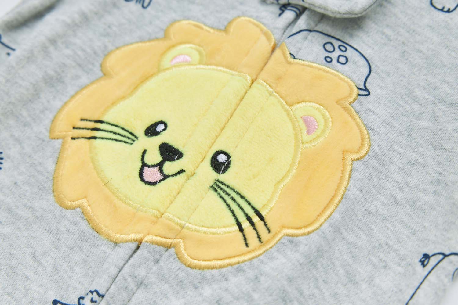 Baby Boy Cotton Sleepsuit Grey Animal Lion Two Way Zipper All In One Jumpsuit - Little Kooma