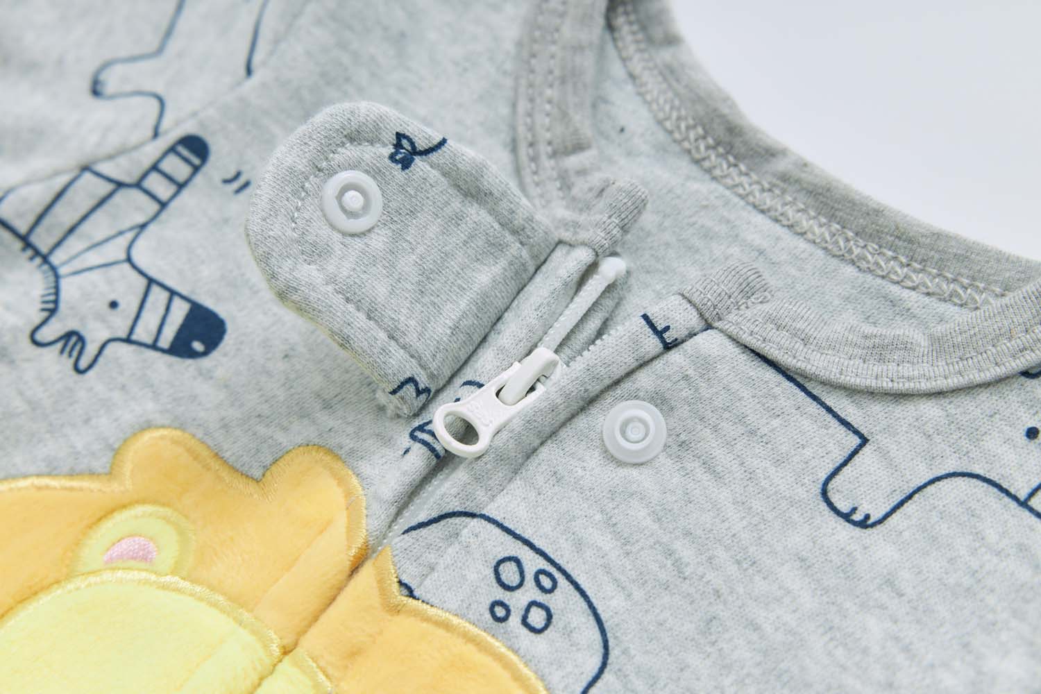 Baby Boy Cotton Sleepsuit Grey Animal Lion Two Way Zipper All In One Jumpsuit - Little Kooma