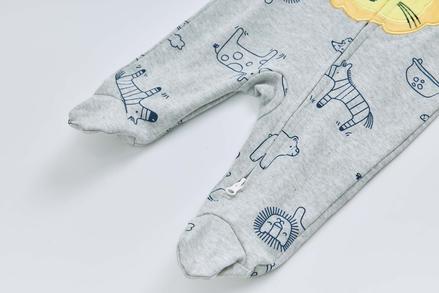 Baby Boy Cotton Sleepsuit Grey Animal Lion Two Way Zipper All In One Jumpsuit - Little Kooma