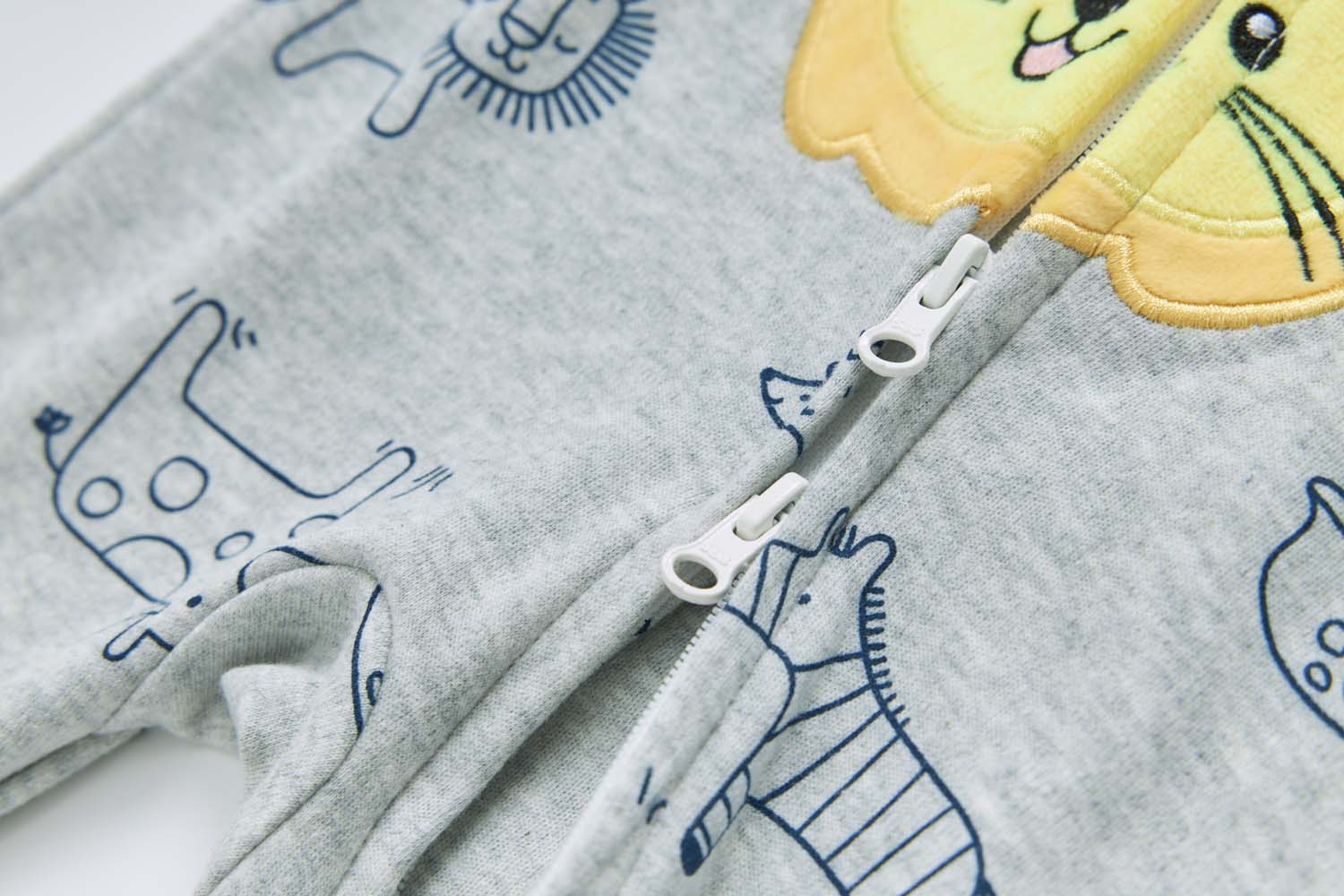 Baby Boy Cotton Sleepsuit Grey Animal Lion Two Way Zipper All In One Jumpsuit - Little Kooma