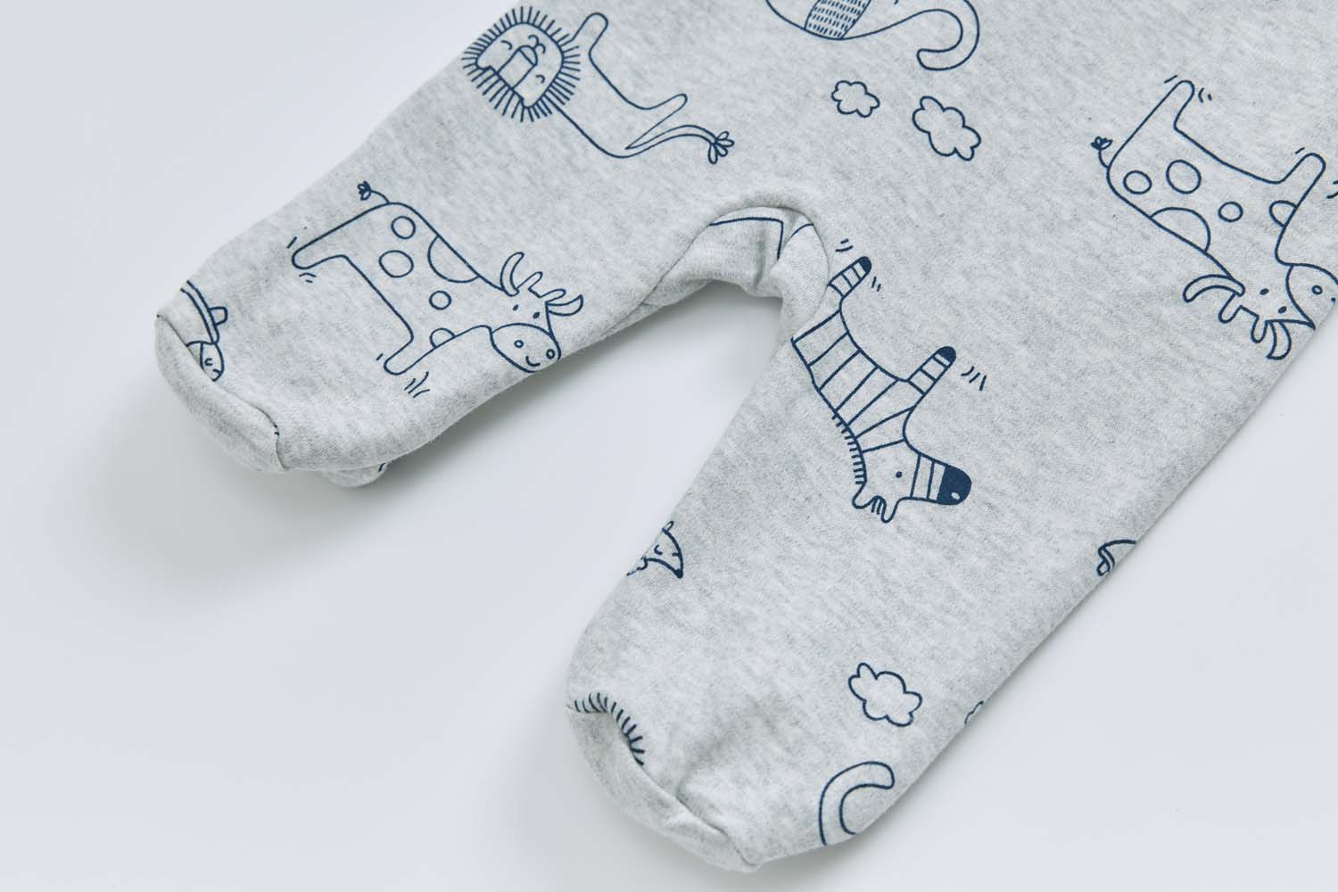 Baby Boy Cotton Sleepsuit Grey Animal Lion Two Way Zipper All In One Jumpsuit - Little Kooma