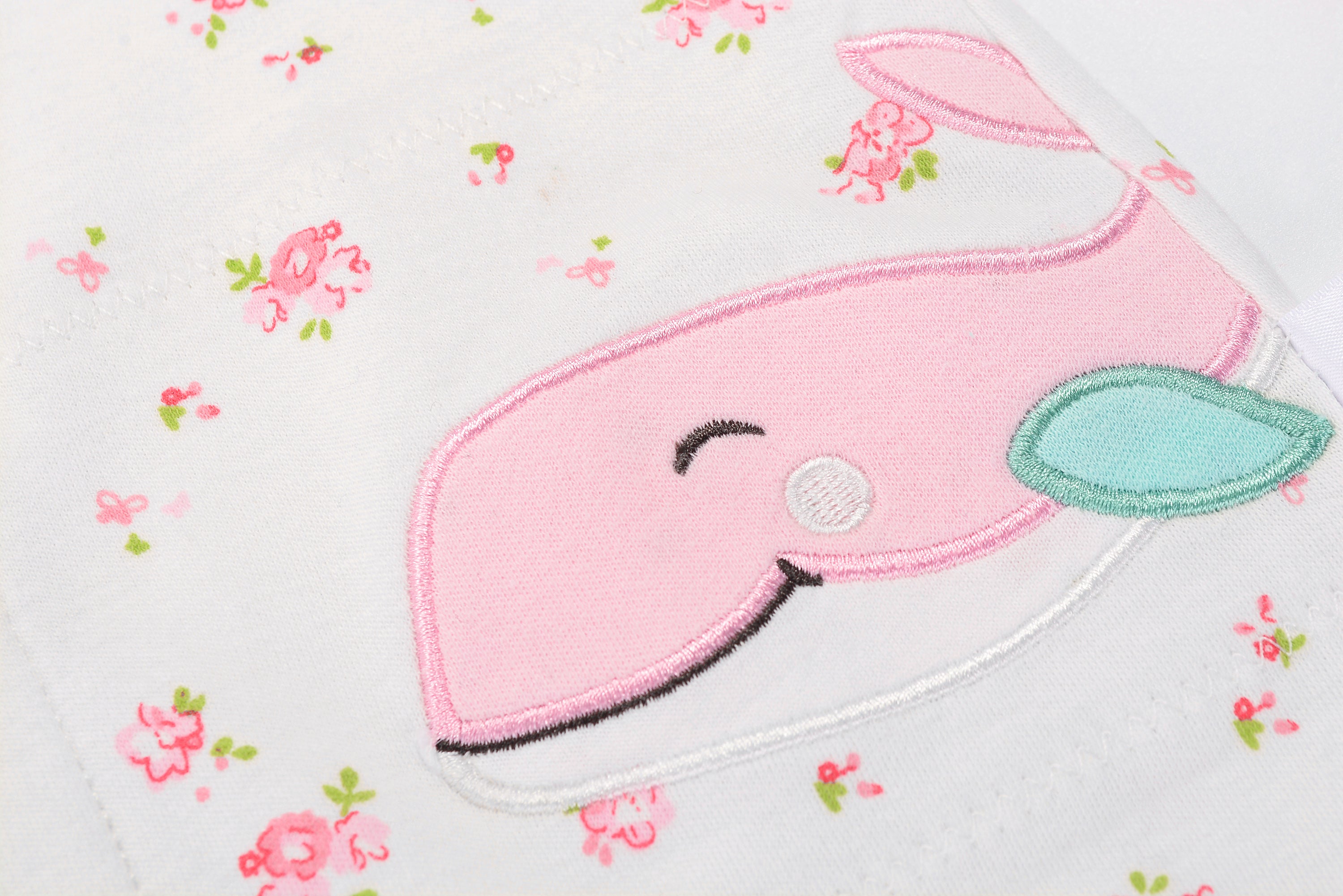 Baby Girl Romper Rose Prints w Embroidered Pink Whale - Little Kooma