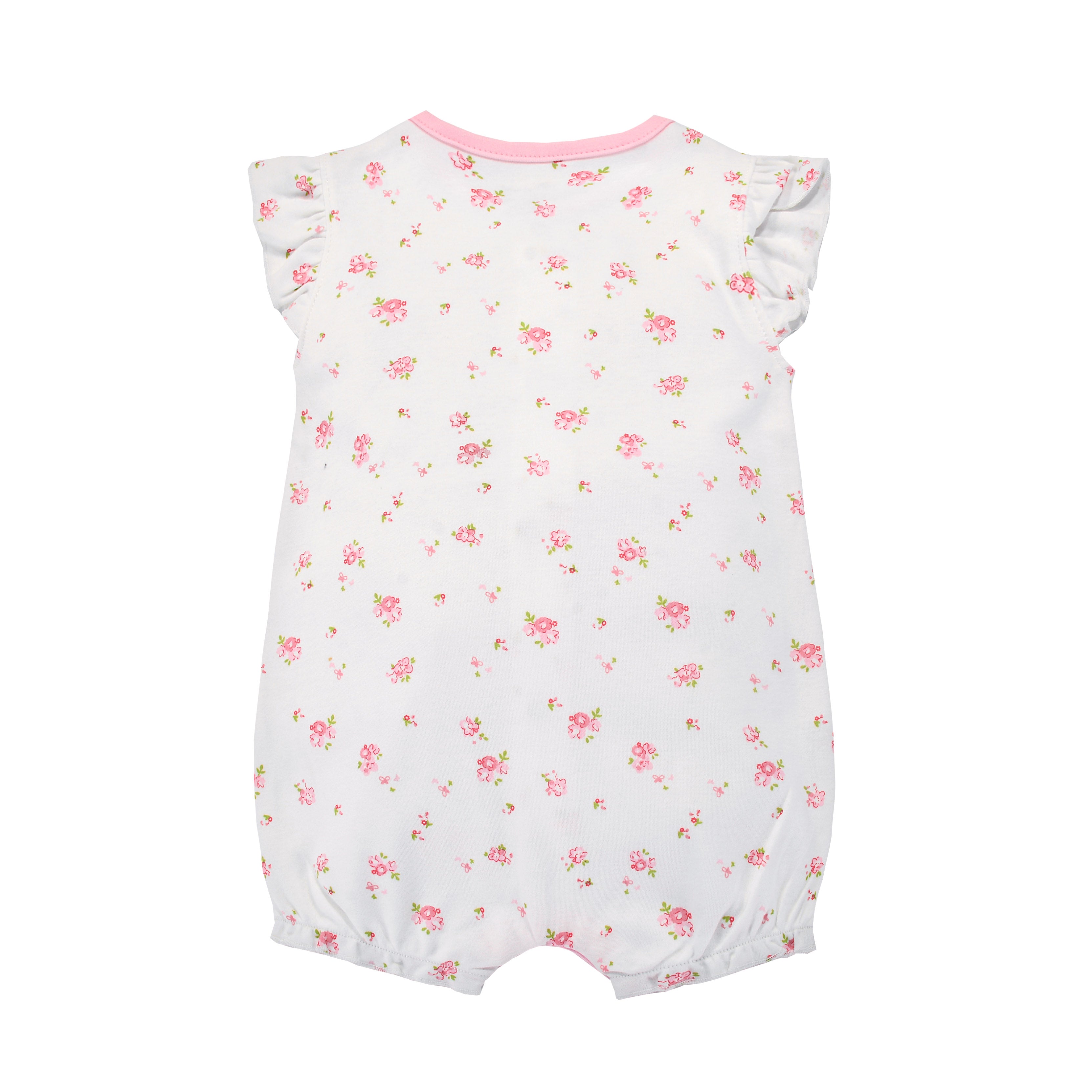 Baby Girl Romper Rose Prints w Embroidered Pink Whale - Little Kooma