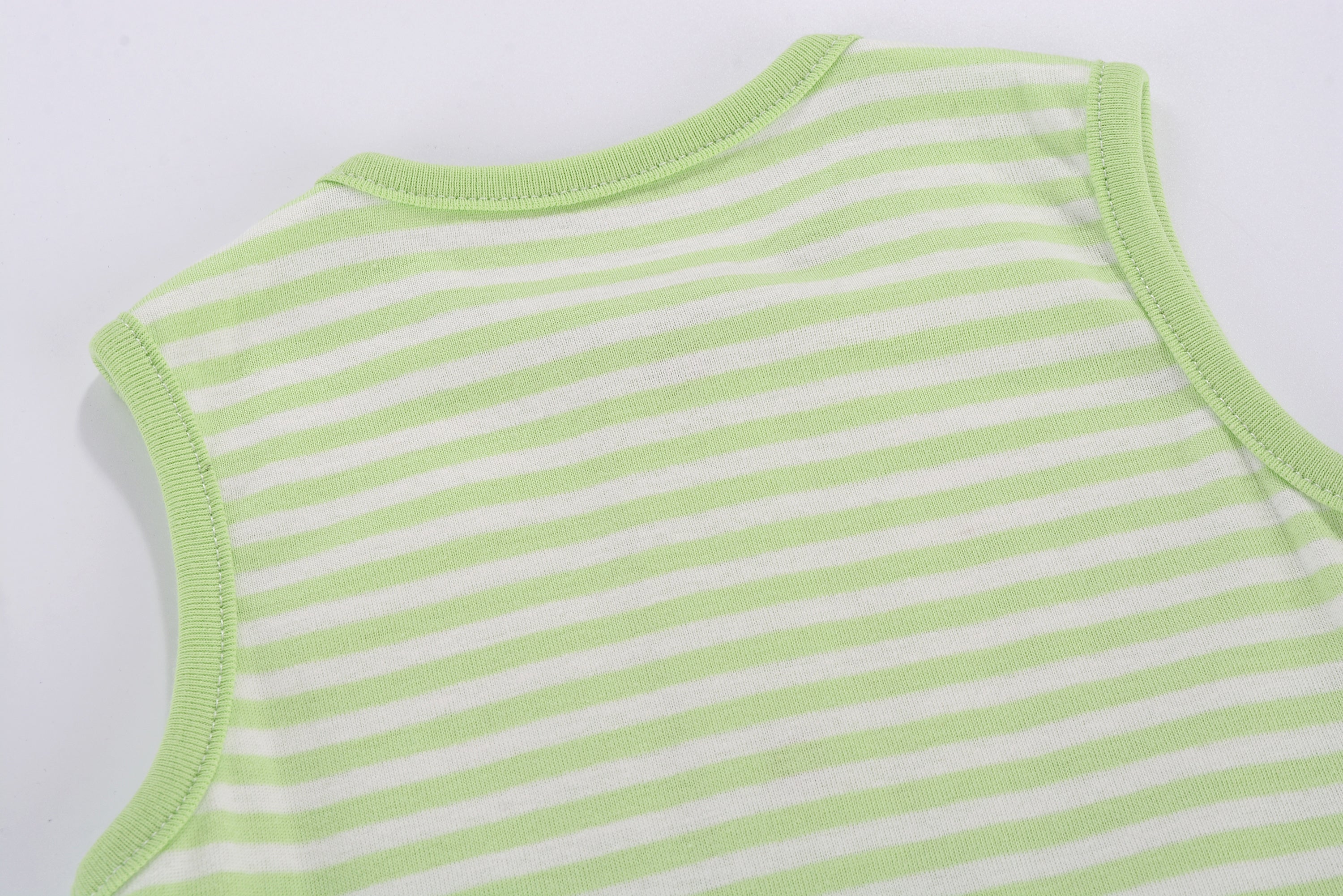 Baby Boy Sleeveless Green Stripe Romper w Embroidered Boat - Little Kooma