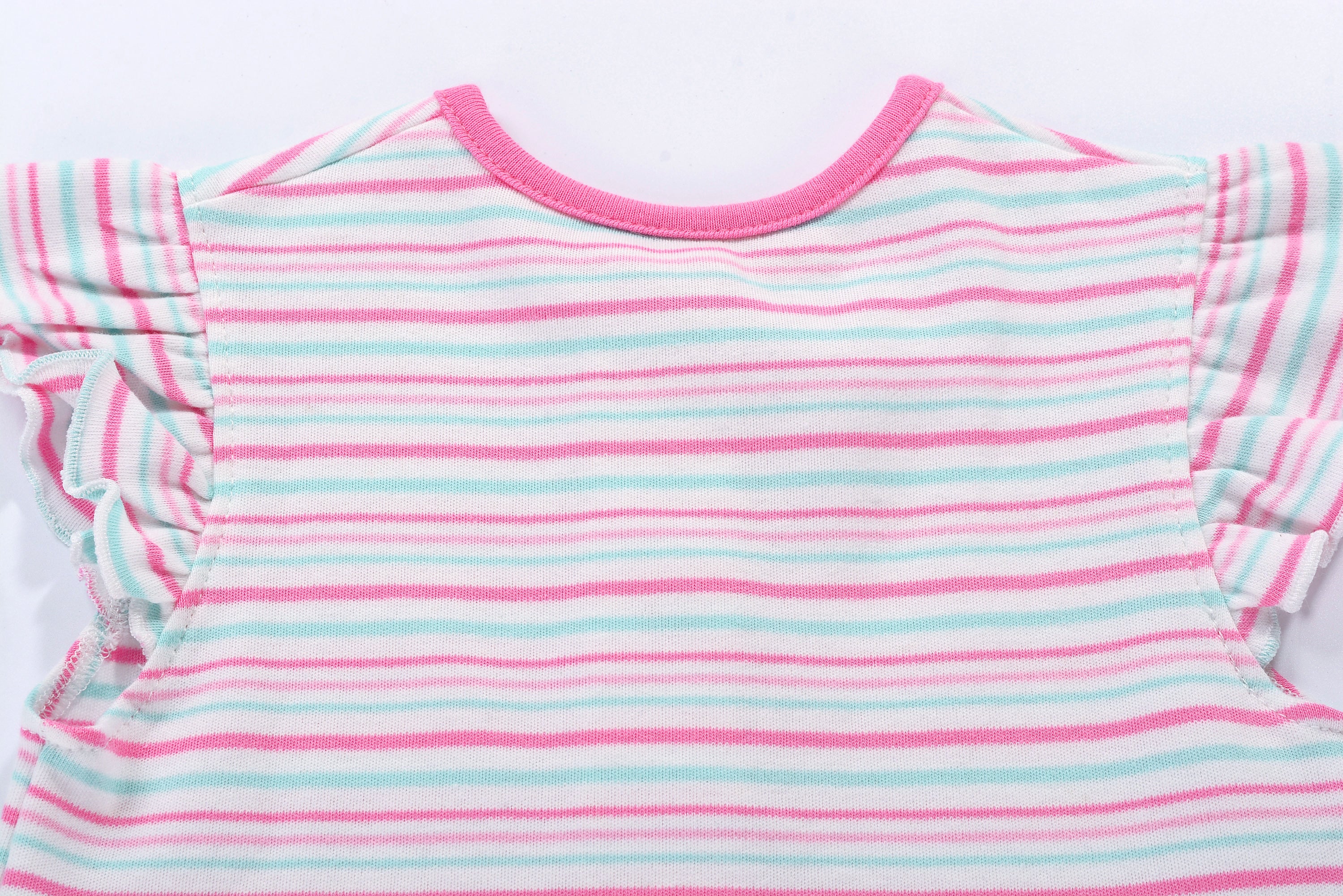 Baby Girl Romper Pink Blue Stripes w Embroidered Ice Cream - Little Kooma