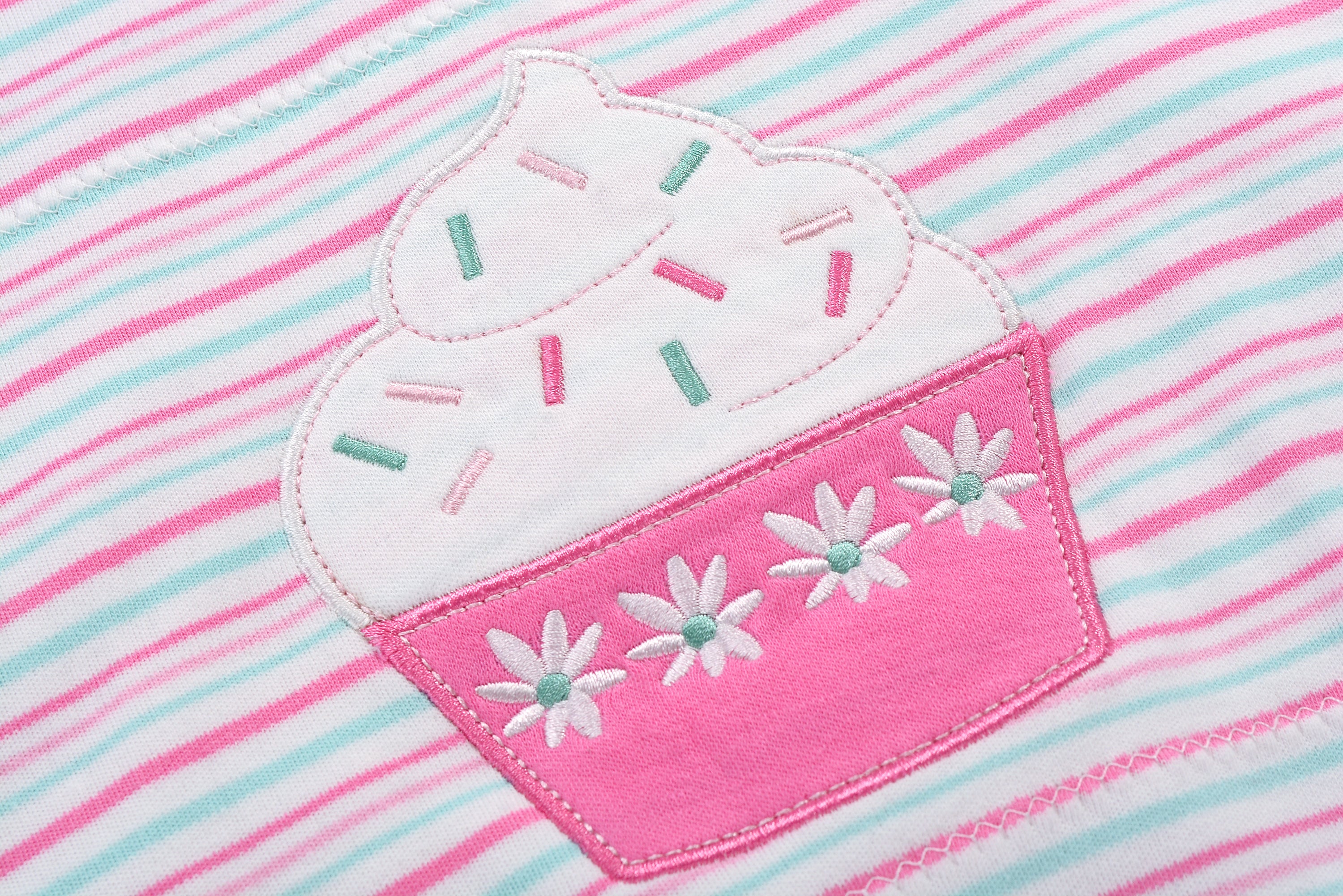 Baby Girl Romper Pink Blue Stripes w Embroidered Ice Cream - Little Kooma