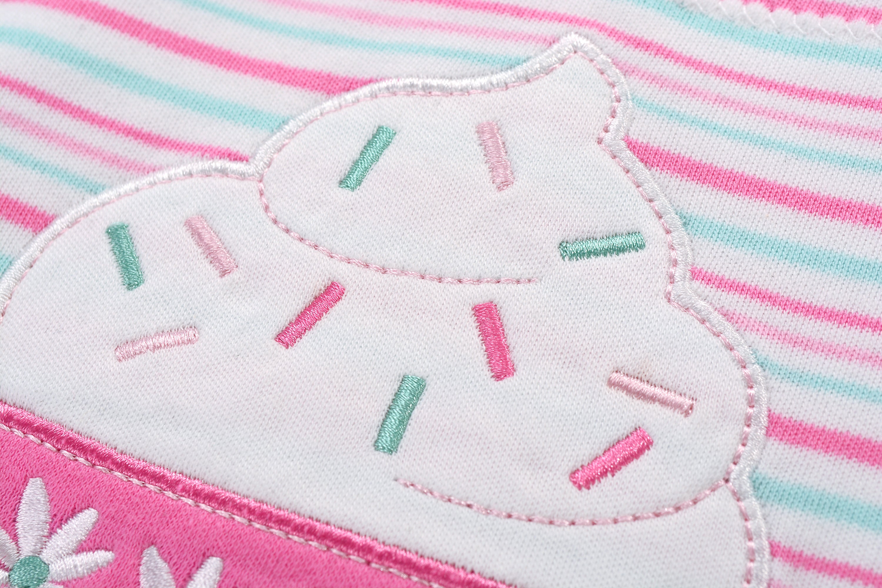 Baby Girl Romper Pink Blue Stripes w Embroidered Ice Cream - Little Kooma