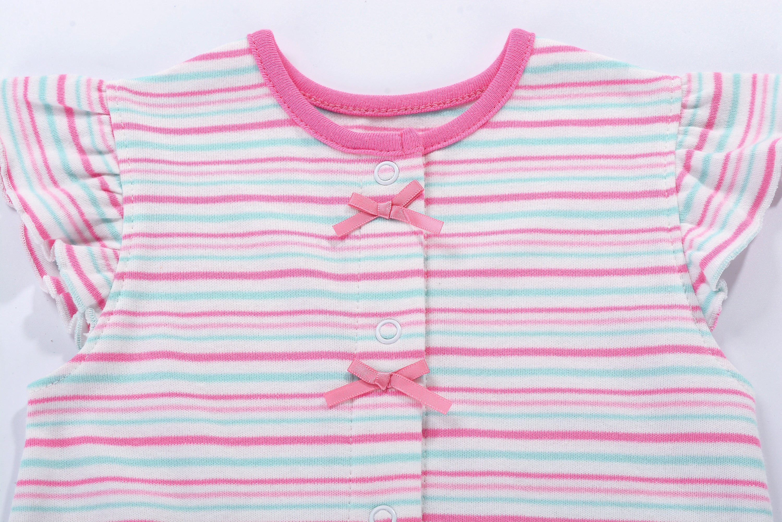 Baby Girl Romper Pink Blue Stripes w Embroidered Ice Cream - Little Kooma
