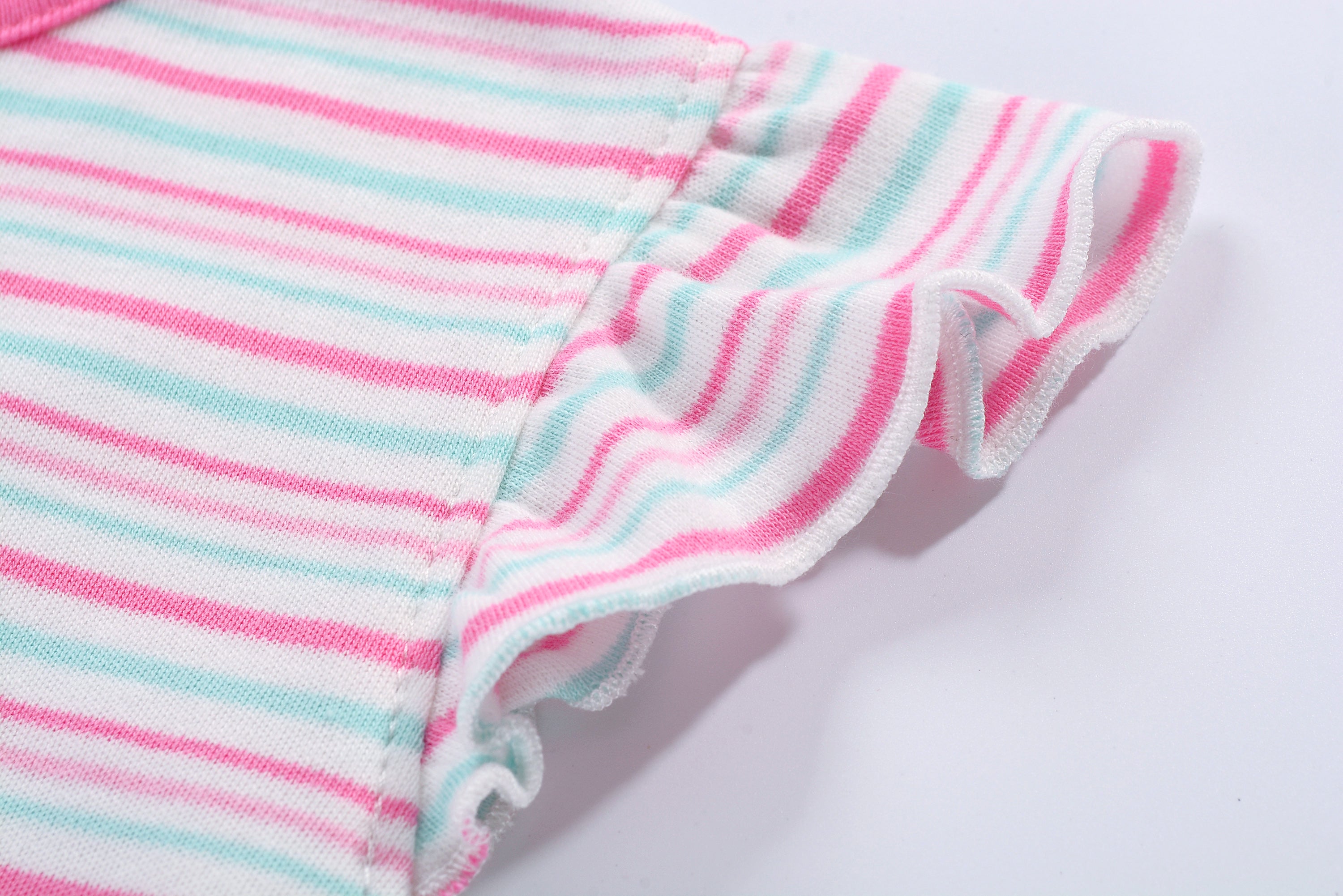 Baby Girl Romper Pink Blue Stripes w Embroidered Ice Cream - Little Kooma