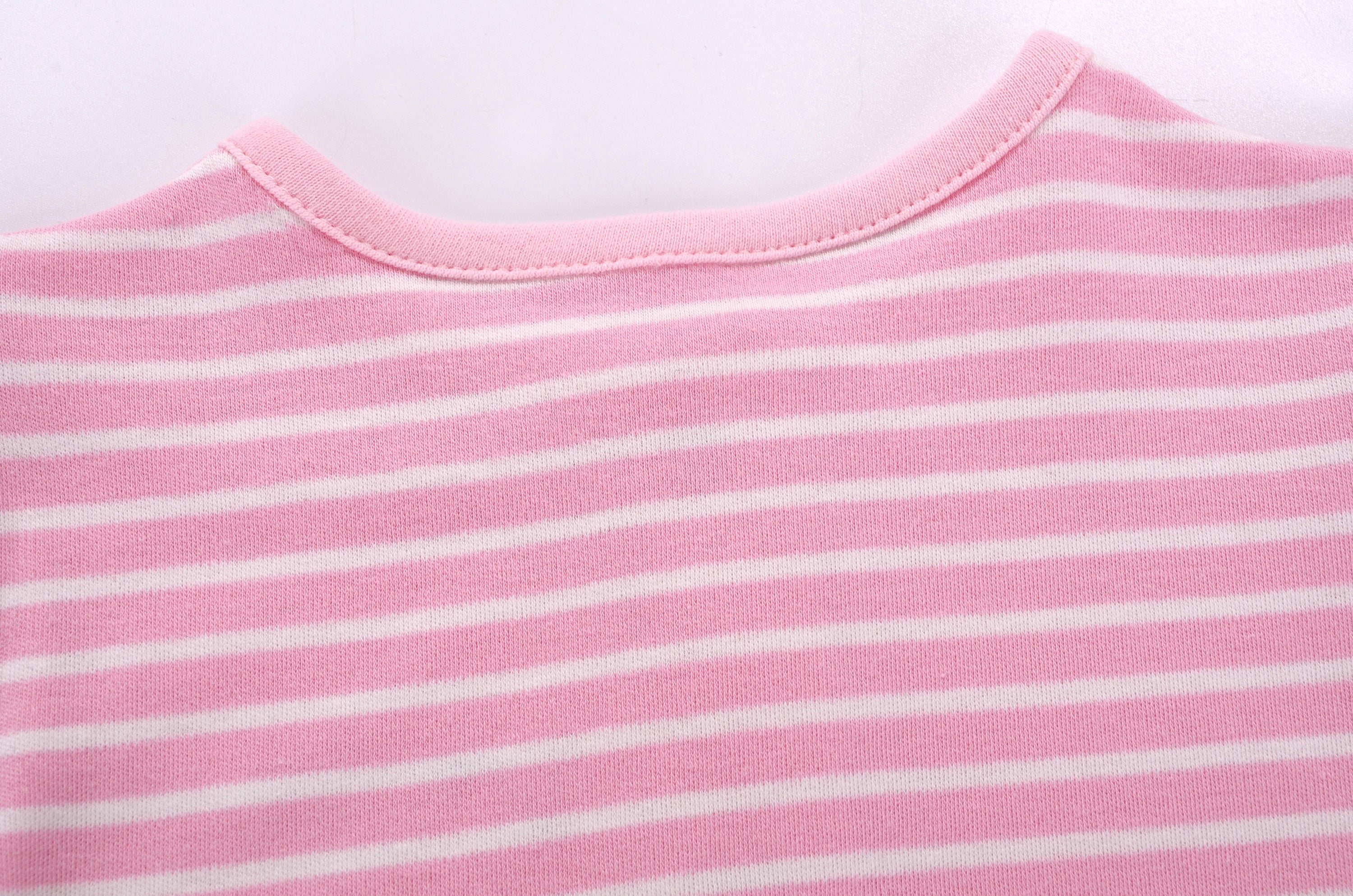Baby Girl Romper Pink Stripes w Embroidered Little Mouse - Little Kooma