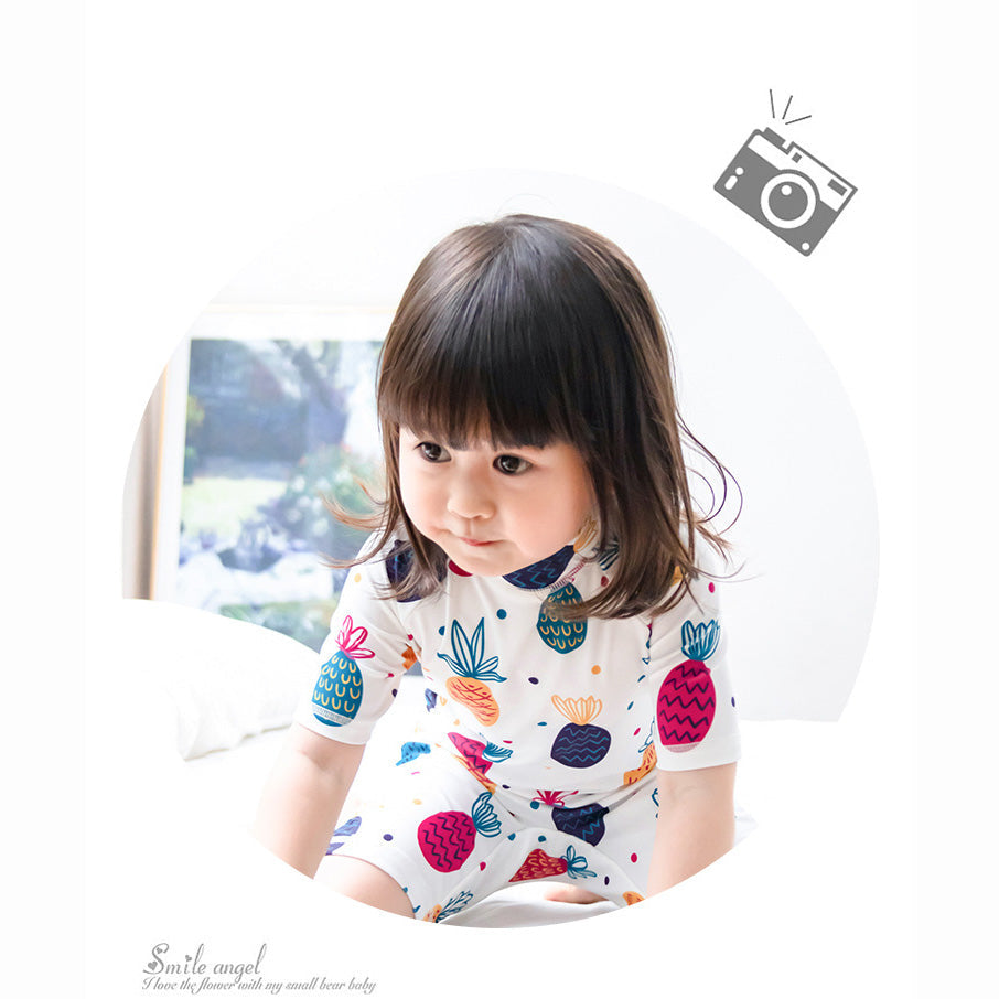 Baby Kids Boy Girl's Printed One Piece Swimming Suit n Free Cap 718156-06 Caricature - Little Kooma