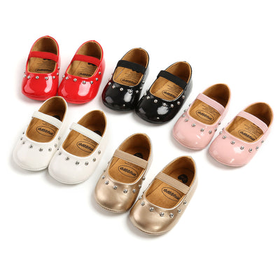 Baby Girl Patent PU Leather Magic Tape Rivets Shoes Anti-slip Flats - Little Kooma