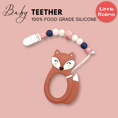 Baby Teether Set Fox Rust Silicone Teether Set By Little Cheeks - Little Kooma