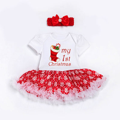 Baby Girl Christmas Outfit My 1st Christmas Bodysuit Dress n Headwrap 2 Piece Set - 1124 - Little Kooma