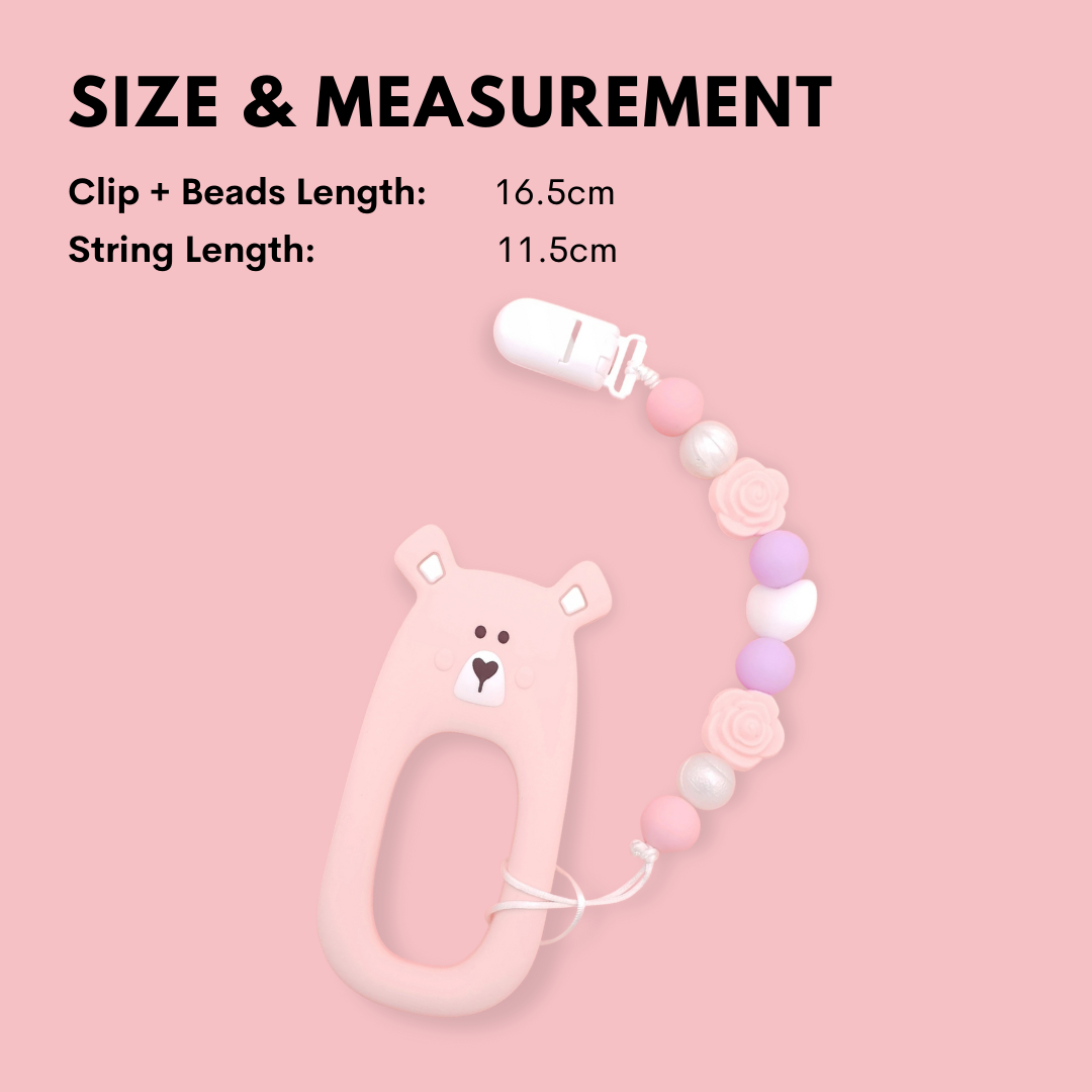 Baby Teether Set Pink Bear Silicone Teether Set By Little Cheeks - Little Kooma
