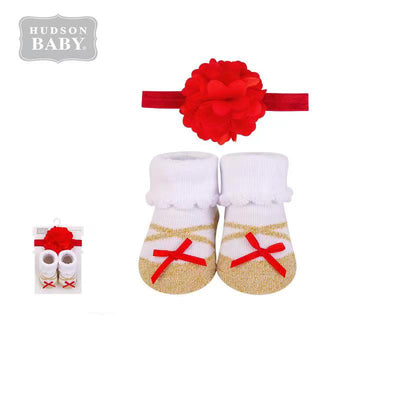 Baby Girl 2 Piece Headband n Socks Set 01168CH Gold & Red - Little Kooma