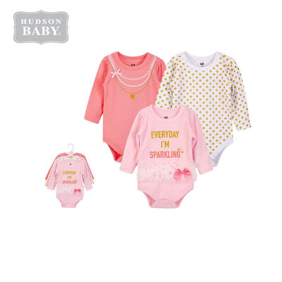 Hudson Baby Girl Sparkling Bodysuit 3pc Set Long Sleeve 00605CH - Little Kooma