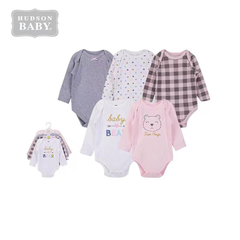Hudson Baby Long Sleeve Bodysuits 5 Piece Pack Girl Baby Bear 58656 - Little Kooma