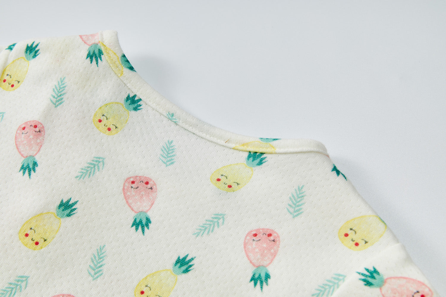 Baby Girl Short Sleeves Ruffled Bodysuit Dress White w Pineapples - Little Kooma