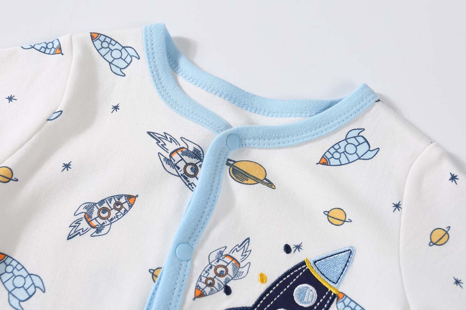 Baby Embroidered Rocket Button Sleepsuit All In One Jumpsuit - Little Kooma