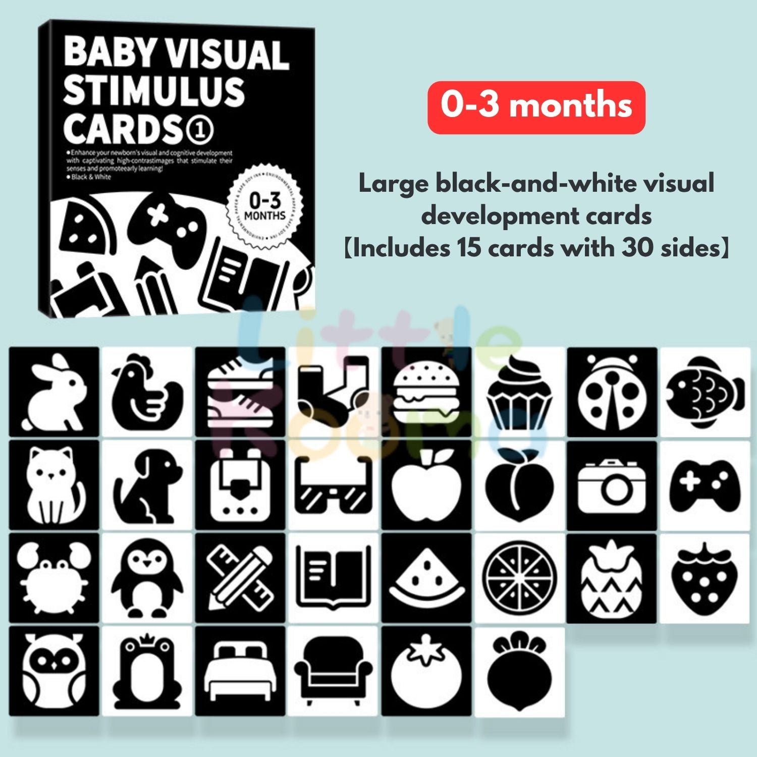 Ready Stock Baby Visual Stimulation Flash Cards  Large Size Black White Color Learning Set 0–36M