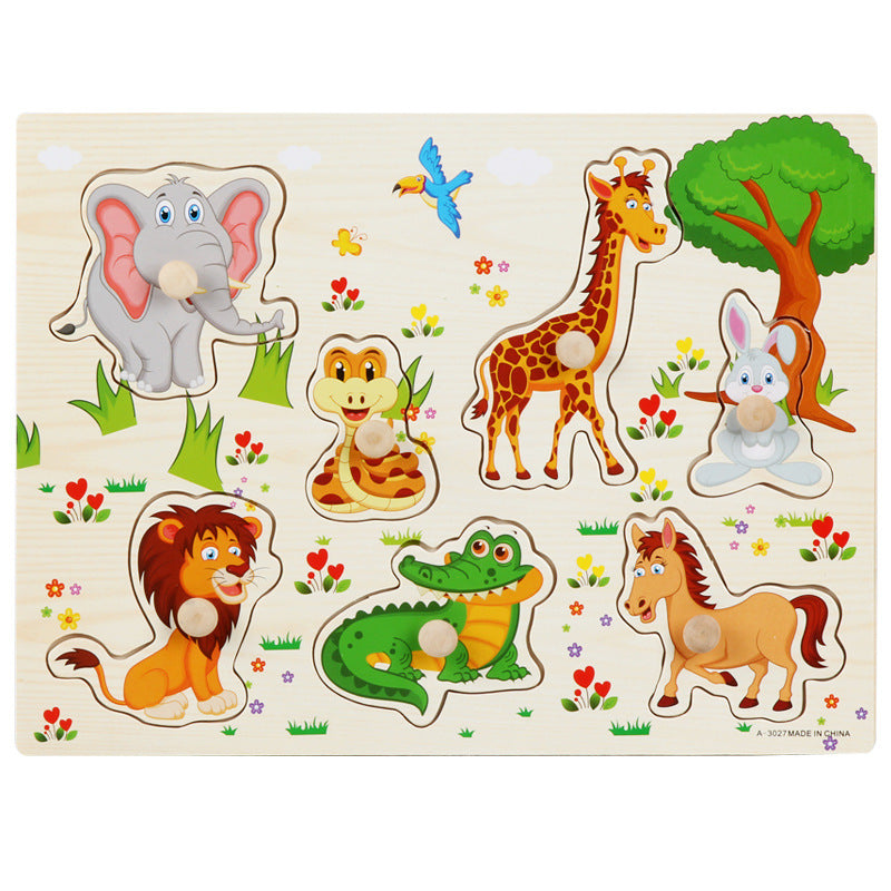 Wooden Toddler Animal Vehicle Puzzles w Handles Educational Montessori Puzzles Toys Clearance Sale 3 Years + - Little Kooma