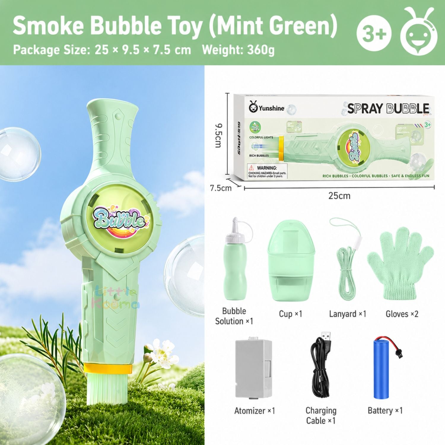 Ready Stock Smoke Bubble Toy Auto Bubble Gun LED Light Smackable Bubble Maker Kids Outdoor Toy - Little Kooma