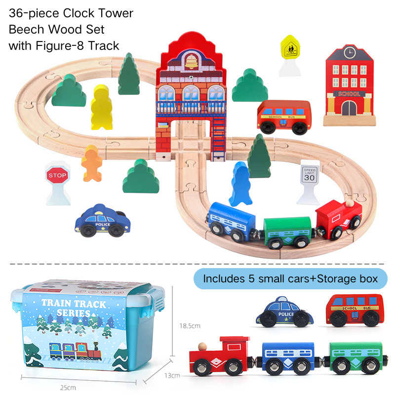 36PCS Wooden Train Tracks Magnetic Trains Toy Railway Kits for Kids Toddler Boys and Girls 3 Years + - Little Kooma