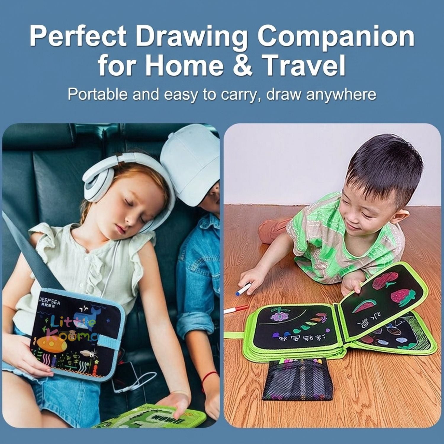 Ready Stock Kids Drawing Book Reusable Doodle Board Wipe Clean Travel Toy Mess Free Coloring Set - Little Kooma