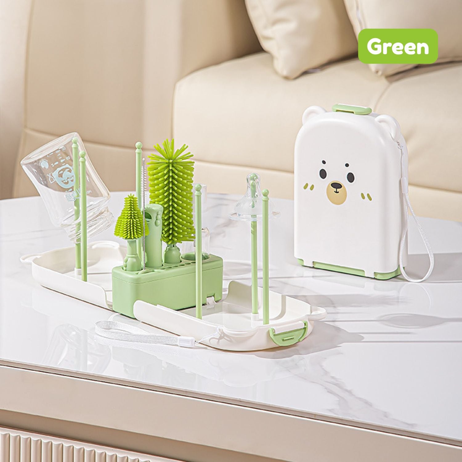 Ready Stock Baby Bottle Cleaning Brush Set Travel Drying Rack Case Sterilisable Brushes